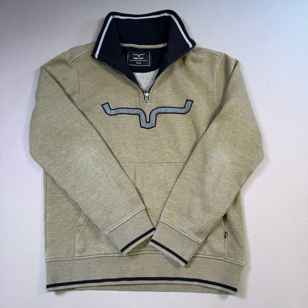 Kimes Ranch Green Quarter Zip Pullover Longhorn Logo Sweatshirt Mens Small